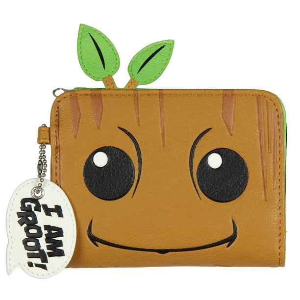 Cute Groot Wallet Bifold Brown Embossing Purse PU Leather Card Holders Gift